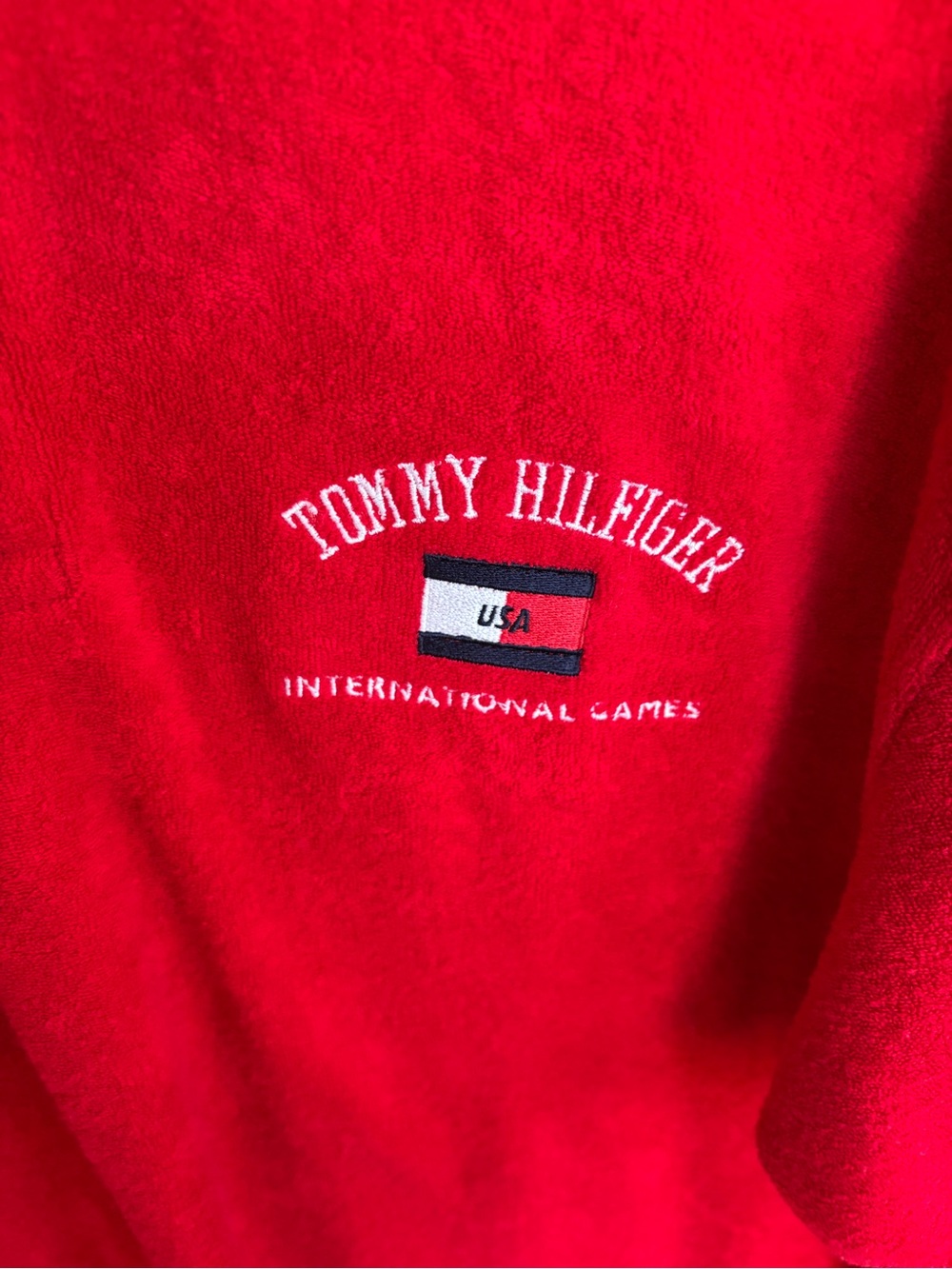 Tommy Hilfiger Men’s Red Terry Cloth Polo USA International Games Shirt Sz M - Picture 7 of 7